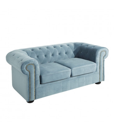 Canapé Chesterfield 2 Places Velours Bleu Clair - HØGEN Canapé Chesterfield 2 Places Velours Bleu Clair - HØGEN