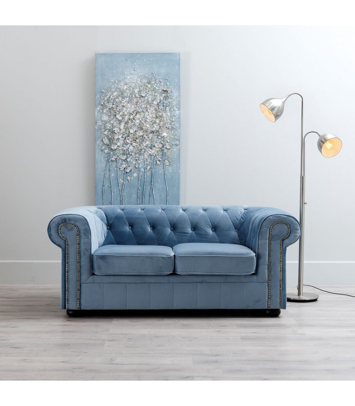 Canapé Chesterfield 2 Places Velours Bleu Clair - HØGEN Canapé Chesterfield 2 Places Velours Bleu Clair - HØGEN