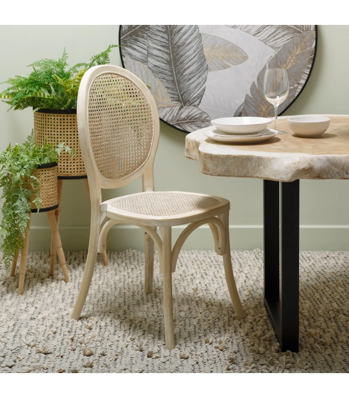 Chaise Médaillon Patine Blanc Bois Rotin - HØGEN
