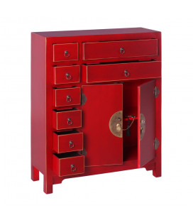 Meuble D'Appoint 8 Tiroirs Oriente Cire Rouge