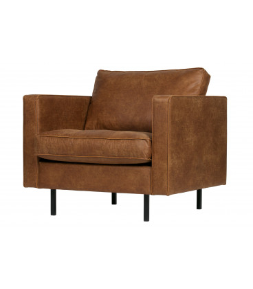 Fauteuil Rodéo Classic Cuir Recyclé Cognac MatelasséWOOOD by De Eekhoorn