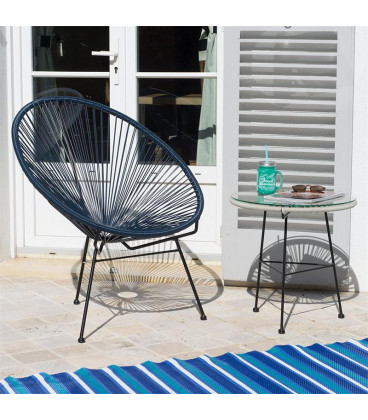 Fauteuil Acapulco Bleu Nuit - Structure Acier Noir