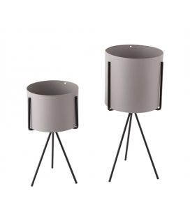 Set de 2 Pots à fleur Pedestal Gris avec Support Métal