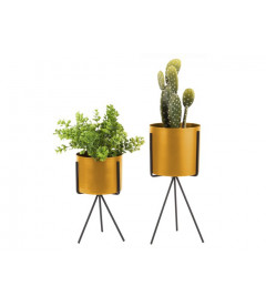 Set de 2 Pots à fleur Pedestal Jaune Ocre avec Support Métal