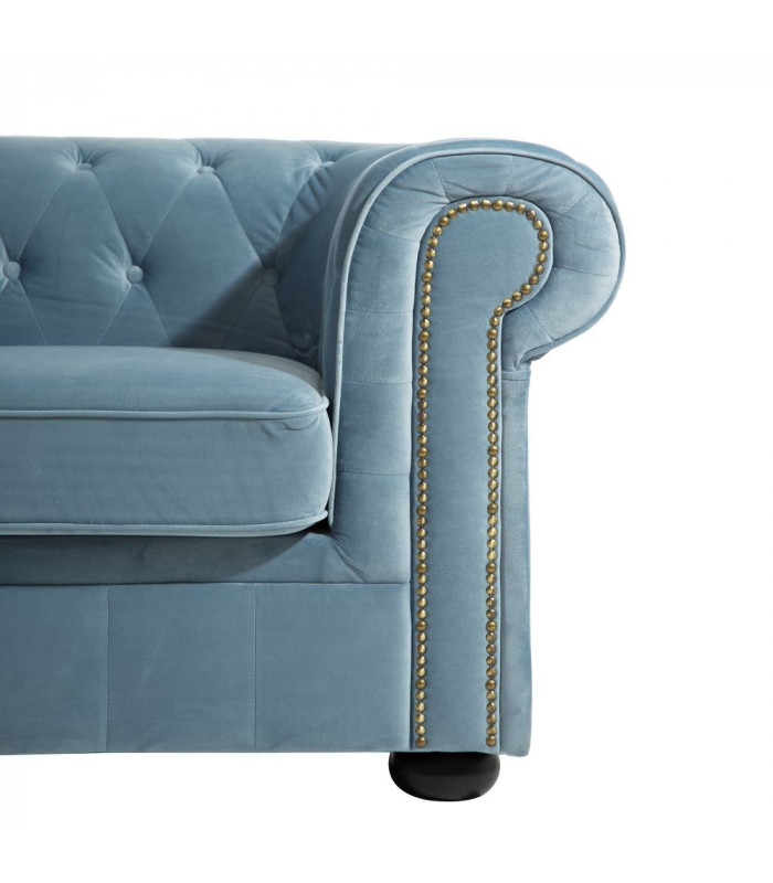Canapé Chesterfield 2 Places Velours Bleu Clair - HØGEN