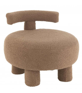 Pouf Rond Dossier Velours Doudou Marron