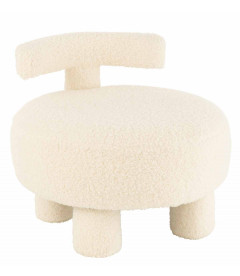 Pouf Rond Dossier Velours Doudou Blanc