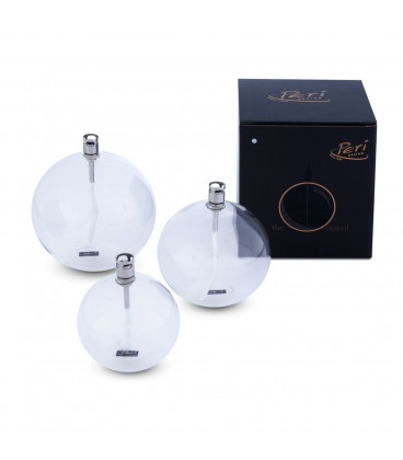 Bougie Ronde MM, D 11cm, Verre, Acier Chrome, Meche Fibre De Verre