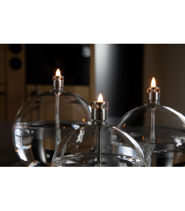 Bougie Ronde PM, D 9cm, Verre, Acier Chrome, Meche Fibre De Verre