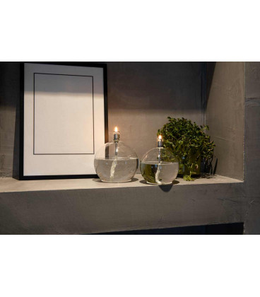 Bougie Ronde PM, D 9cm, Verre, Acier Chrome, Meche Fibre De Verre