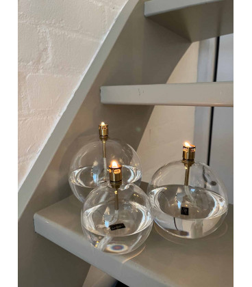 Peri Glass - 1244 Lampe à Huile Ronde en Verre PM 9cm Support Mèche Acier Laitonné