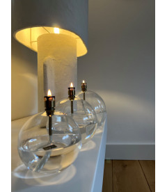 Peri Glass - 1244 Lampe à Huile Ronde en Verre PM 9cm Support Mèche Acier Laitonné