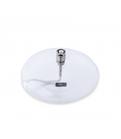 Bougie Galet MM, D14cm, H 8cm, Verre, Acier Chrome, Meche Fibre De Verre