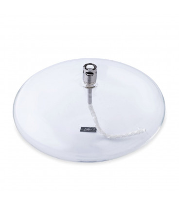 Bougie Galet GM, D 18cm, H 10cm, Verre, Acier Chrome, Meche Fibre De Verre