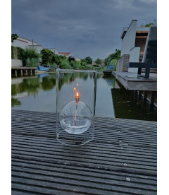 Photophore PM, D 8cm, H 22cm, Verre, Acier Chrome, Meche Fibre De Verre Photophore PM, D 8cm, H 22cm, Verre, Acier Chrome, Meche Fibre De Verre