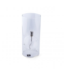 Photophore PM, D 8cm, H 22cm, Verre, Acier Chrome, Meche Fibre De Verre