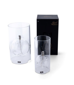 Photophore PM, D 8cm, H 22cm, Verre, Acier Chrome, Meche Fibre De Verre Photophore PM, D 8cm, H 22cm, Verre, Acier Chrome, Meche Fibre De Verre