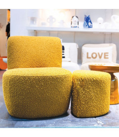 Tabouret Eve tissu bouclette ocre Tabouret Eve tissu bouclette ocre