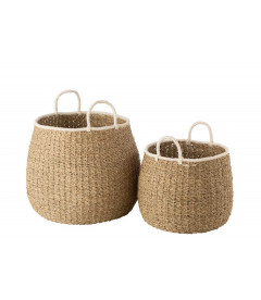 Set De 2 Paniers Anse Bord Blanc Set De 2 Paniers Anse Bord Blanc