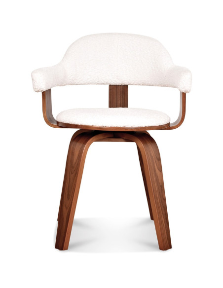 Chaise Suédoise bouclette naturelle pivotante pied contreplaqué foncé