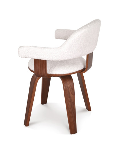 Chaise Suédoise bouclette naturelle pivotante pied contreplaqué foncé
