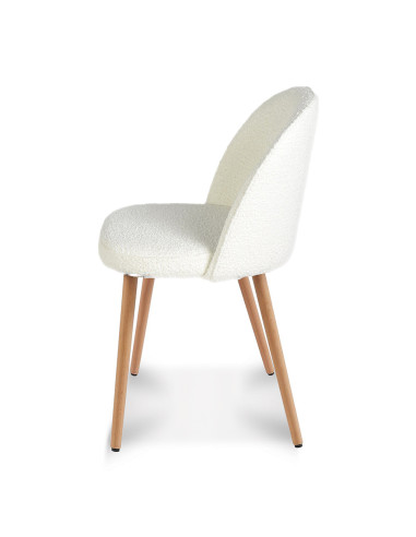 Chaise Ingrid tissu bouclette naturelle pieds façon bois opjet