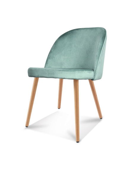 Chaise Ingrid velours bleu artic pieds façon bois opjet Chaise Ingrid velours bleu artic pieds façon bois opjet