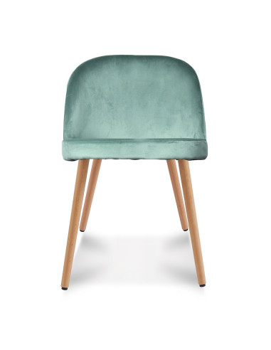 Chaise Ingrid velours bleu artic pieds façon bois opjet