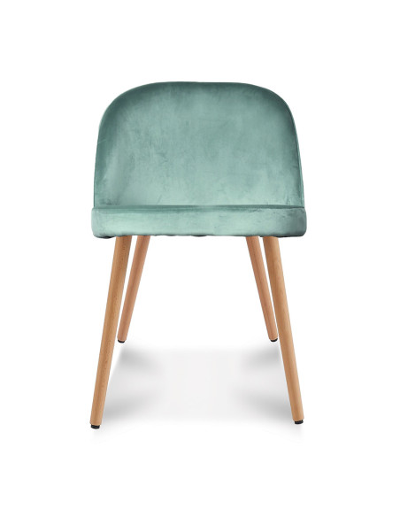 Chaise Ingrid velours bleu artic pieds façon bois opjet Chaise Ingrid velours bleu artic pieds façon bois opjet