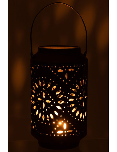 Lanterne en fer perforé noir mat