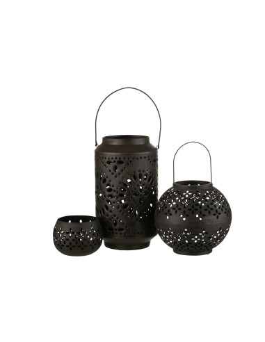 Lanterne en fer perforé noir mat