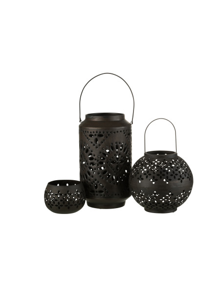 Lanterne en fer perforé noir mat