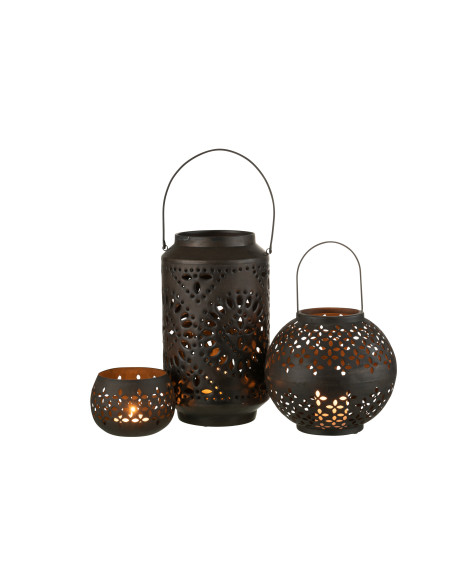 Lanterne en fer perforé noir mat