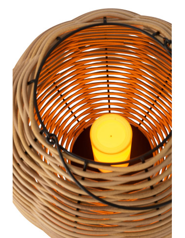 Lanterne tissée en plastique naturel avec LED de petite taille