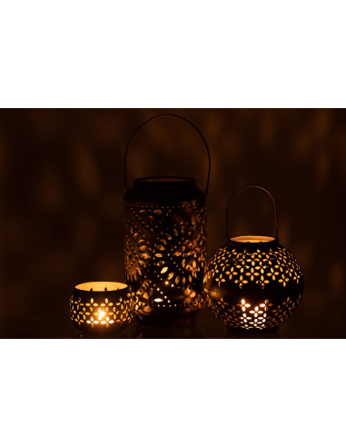 Lanterne en fer perforé noir mat