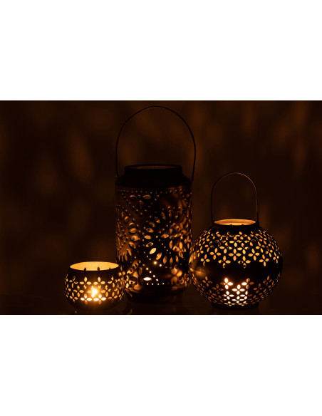 Lanterne en fer perforé noir mat