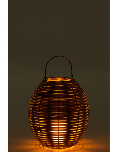 Lanterne tissée en plastique naturel à LED de taille moyenne