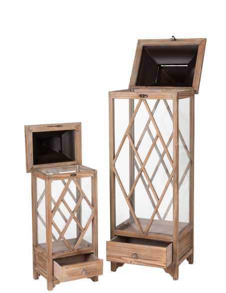 Ensemble de 2 lanternes en bois d'épinette/métal marron clair/noir Ensemble de 2 lanternes en bois d'épinette/métal marron clair/noir