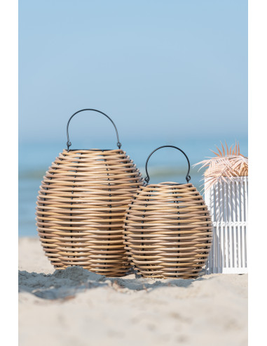 Lanterne tissée en plastique naturel avec LED de petite taille