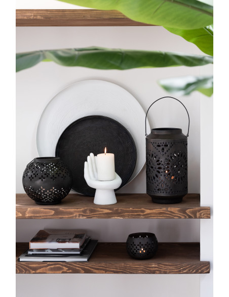 Lanterne en fer perforé noir mat