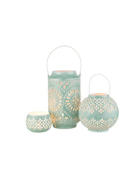 Lanterne en fer perforé bleu de haute performance Lanterne en fer perforé bleu de haute performance