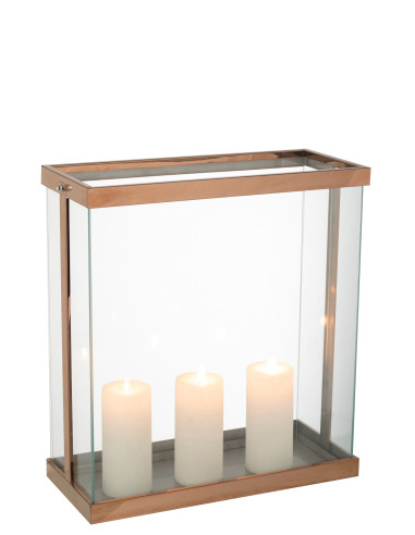Lanterne rectangulaire Enma en fer/verre cuivré, grande