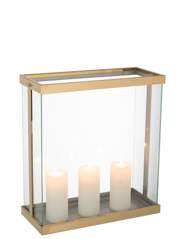 Lanterne rectangulaire Enma en fer/verre doré, grande