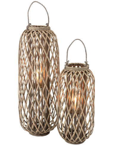 Lanterne en bois de saule gris de grande taille