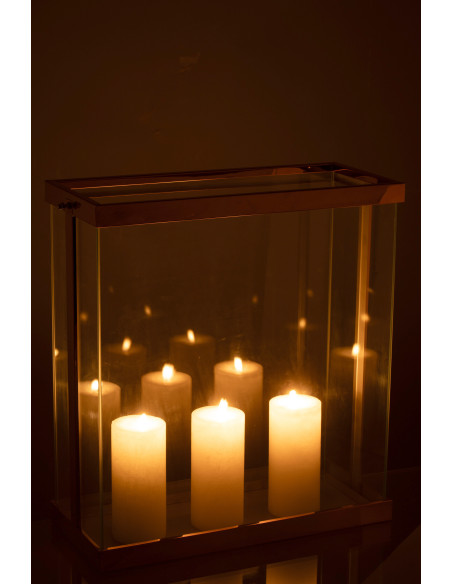 Lanterne rectangulaire Enma en fer/verre cuivré, grande