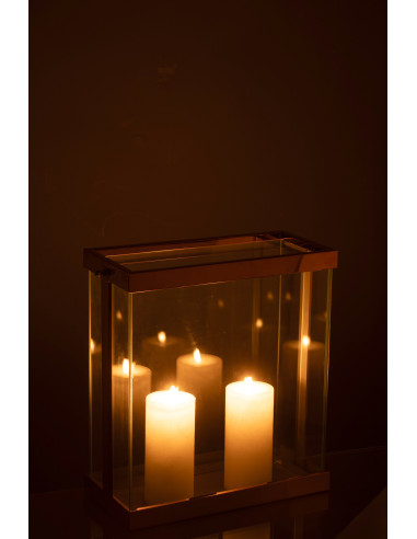 Lanterne rectangulaire Enma en fer/verre cuivre petit