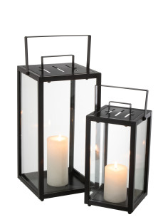 Ensemble de 2 lanternes rectangulaires en fer / verre noir 2