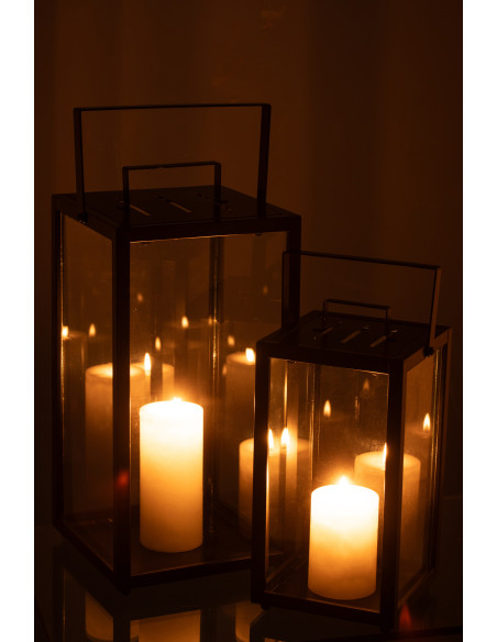 Ensemble de 2 lanternes rectangulaires en fer / verre noir