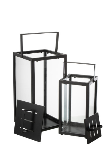 Ensemble de 2 lanternes rectangulaires en fer / verre noir