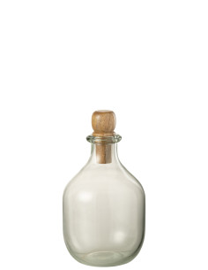 Bouteille ovale en verre/bois transparente